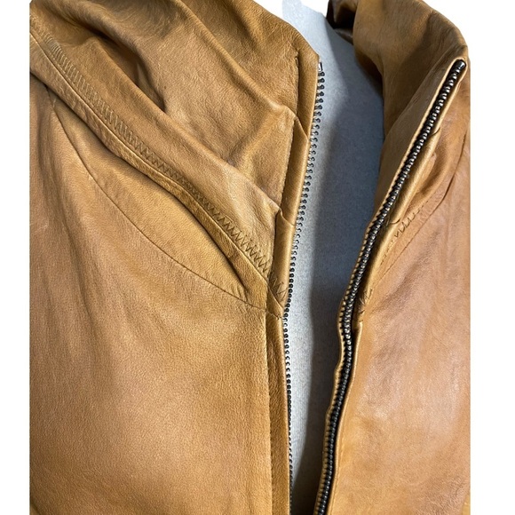 MADE IN ITALY LAMBSKIN LEATHER CAPE STYLE UNIQUE SHORT SLEEVED GATHERED JACKET - Picture 11 of 14